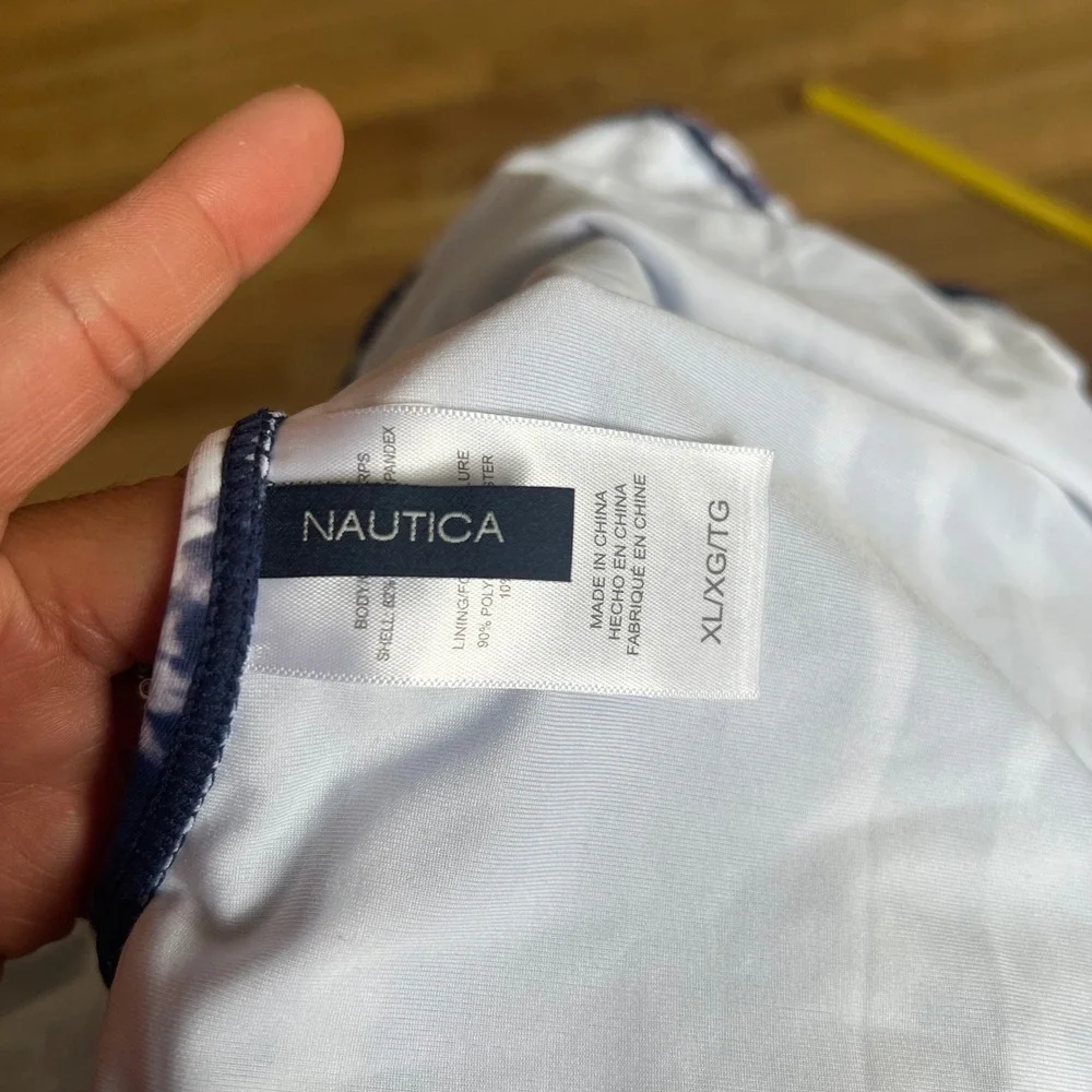 Nautica Womens Tie Dye‎ One Piece Swimsuit Blue White Ruched Shelf Bra XL